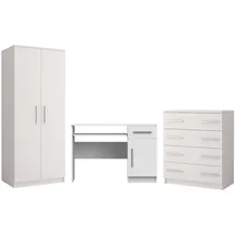 Deine Möbel 24 Jugendzimmer-Set OLMO Jugendzimmer Jugendmöbel Kinderzimmer komplett 3-teilig, (Set, 3-tlg., Weiß Weiß/Grau Weiß/Eiche Sonoma Modernes Möbel-Set für Kinder), Kleiderschrank Schreibtisch Kommode Scandi-Still weiß