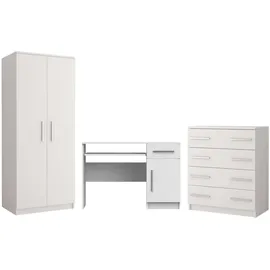 Deine Möbel 24 Jugendzimmer-Set OLMO Jugendzimmer Jugendmöbel Kinderzimmer komplett 3-teilig, (Set, 3-tlg., Weiß Weiß/Grau Weiß/Eiche Sonoma Modernes Möbel-Set für Kinder), Kleiderschrank Schreibtisch Kommode Scandi-Still weiß