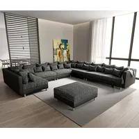 DELIFE Wohnlandschaft Clovis, XXL Schwarz mit Hocker Ottomane Rechts Wohnlandschaft Modulsofa schwarz