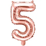 Premium Weddings Folienballon Zahl 5 Rosegold 35 cm Zahlenballon Party Dekoration Geburtstag Jubiläum Jahrestag Silvester Neujahr inkl. Strohhalm für Befüllung