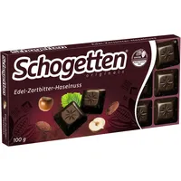 Schogetten Edel-Zartbitter-Haselnuss 100g Schokoladentafel, praktisch einzeln portioniert. Ein Genuss. Stück für Stück.