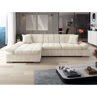 MIRJAN24 Ecksofa Malwi Cord, mit Schlaffunktion und Bettkasten, mit Regulierbare Armlehnen, L-Form beige