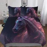 Animal Pferd Muster Bettwäsche Bettbezug Und Kissenbezug, 3D Digital Print, Mikrofaser Bettbezüge Deckenbezug Set 2teilig Für Erwachsene Teenager Kinder Single (135x200cm)