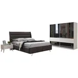 Xlmoebel Komplettschlafzimmer Schlafzimmermöbel Set mit Designer-Glasschrank, Doppelbett aus Holz, (4-tlg., 4tlg.Schlafzimmer Set (Bett + 2x Nachttische + Kleiderschrank), Hergestellt in Europa weiß