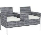 Outsunny Gartenbank aus geflochtenem Resin 2 Plätze mit Tisch und Kissen, 135 x 64 x 81 cm, für Balkon und Terrasse, Outdoor-Sofa, wetterfest, schwarz-creme   Aosom