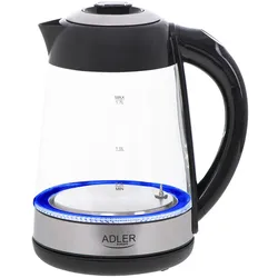 Adler AD 1285 Wasserkocher aus Glas, 1,7 Liter, 2200 Watt, mit LCD-Anzeige und Temperaturregelung