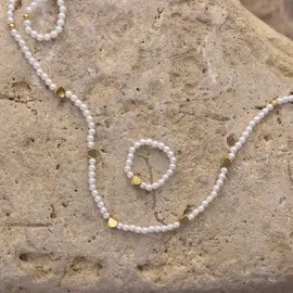 Amor Perlenkette Herzen Edelstahl/Gold/Weiß