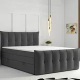 Möbel Punkt Boxspringbett SALERNO mit Bettkasten 180 x 200 cm Webstoff Grau Anthrazit Bett Bettkasten Taschenfed