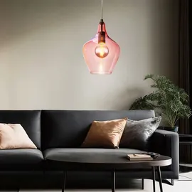 Nowa Glas Pendelleuchte pink Esszimmer Lampe hängend Retro Hängelampe Wohnzimmer Vintage, 1x E27, DxH 20 x 150 cm, 2er Set