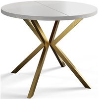 Runder Esszimmertisch LOFT LITE, ausziehbarer Tisch Durchmesser: 90 cm/170 cm, Wohnzimmertisch Farbe: Weiß, mit Metallbeinen in Farbe Gold