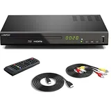 1080P HD Blu-ray Player für TV - Bluray Player DVD CD Player mit HDMI/Koaxial/AV-Porta, Unterstützt USB-Eingang, Blu-ray Region B/2, 1-6 DVD Region (mit HDMI & AV Kable)