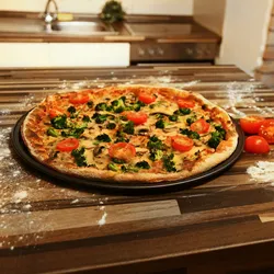 Relaxdays rundes Pizzablech, Backblech 4er Set, Backset aus beschichtetem Carbonstahl, Pizza & Flammkuchen, 33cm Ø, grau
