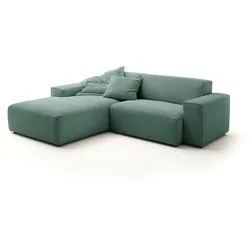 KAWOLA Sofa RANI Ecksofa Feincord grün Recamiere links