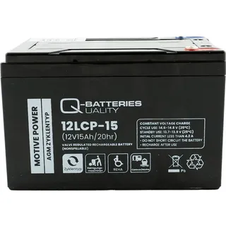 Quality Batteries Q-Batteries 12LCP-15 / 12V 15Ah Blei Akku Zyklentyp AGM Deep Cycle VRLA Schraubanschluss M5
