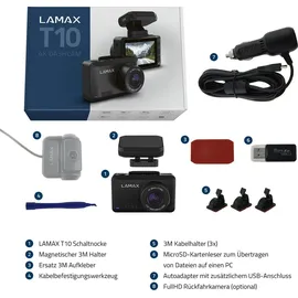 LAMAX T10 Dashcam mit GPS Blickwinkel horizontal max.=170 ° Datenanzeige im Video, G-Sensor, WDR, Schleifenaufzeichnung, Automatischer Start, GPS
