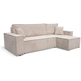 möbel punkt Wohnlandschaft Ecksofa Creme COMO Cord mit Bett Sofa Schlafsofa Ottomane rechts links universell