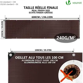 VOUNOT Abdeckplane 1,5 x 6 m Braun