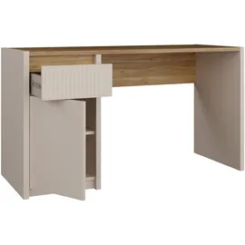 Forte Schreibtisch "Oak Squere", mauvella eiche, sand, sand, mauvella eiche, B:130cm H:72cm T:51,7cm, Tische, Schreibtisch, B/H/T 130/72/51,7cm, Soft Close, Vollauszug