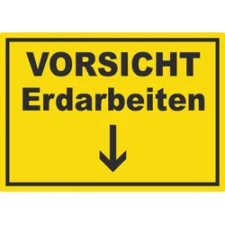 HB-Druck Vorsicht Erdarbeiten mit Richtungspfeil unten Aufkleber A0 (841x1189mm)