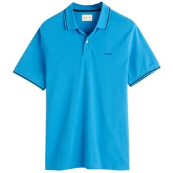 GANT Herren Poloshirt - TIPPING PIQUE RUGGER, Kurzarm, Knopfleiste, Logo, uni Hellblau M