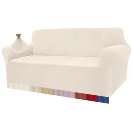 luxuskollektion Sofahusse Stretch Jacquard Hellbeige 3 Sitzer