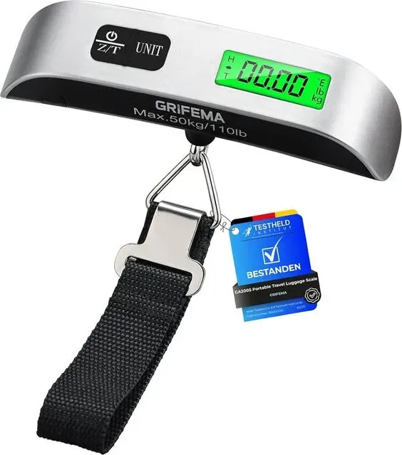 Grifema Digitale Gepäckwaage, 50kg/110Lb, Koffer-Wiegegerät, Reisegepäckwaage, mit Tara-Funktion, Leicht für Reisen