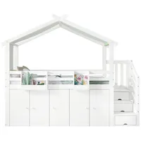 U/N Hochbett mit Lattenrost, Kleiderschrank, Regal und Treppe, 90x200