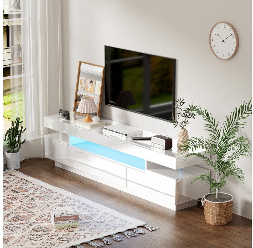 REDOM Lowboard Fernsehtisch (großer Stauraum, TV-Schrank mit farbwechselnder LED-Lichtleiste), mit Schublade und Klapptüren, 160*42*35cm