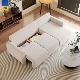 Homcom Ecksofa mit Schlaffunktion 3er Schlafsofa mit Umkehrbarer Chaiselongue - Creme