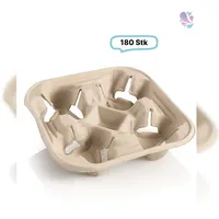 Blanc HYGIENIC Chinet Becherhalter, praktische & kompostierbare Chinet-Transporthilfe für 4 Becher, 21 x 21 x 4 cm, 180 Stk