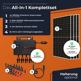 solarway Balkonkraftwerk 2000W komplett Steckdose - Deye Wechselrichter - 500W Solarpanele