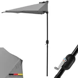 DELUKE® Sonnenschirm Halbrund Wasserfest EKDO - Ø300, Grau | Halb-Sonnenschirm Halbschirm Gartenschirm Balkonschirm Terrassenschirm Halbrundschirm