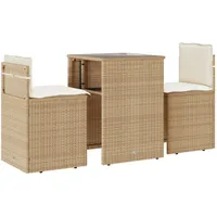 vidaXL 3-tlg. Bistro-Set mit Kissen Beige Poly Rattan