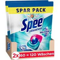 Spee Power Caps Deo-Frische Frische-Kick 120 (2x60 Waschladungen), vordosiertes Vollwaschmittel mit 4 + 1 Formel bekämpft Alltagsgerüche für 24 h Deo-Frische, für Temperaturen von 20° - 95° C