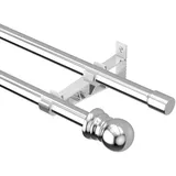 HARRMS 2 läufig Gardinenstange Silber, 76-113cm, Vorhangstange Ausziehbar Edelstahl, Gardienenstangenset Wandwontage mit Halterungen und Endstücken für Wohnzimmer Schlafzimmer
