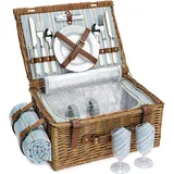 Picknickkorb-Set für 2 Personen, Weidenkorb mit großem isoliertem Kühlfach, wasserdichte Decke und Besteck-Service-Set, klassisches Braun