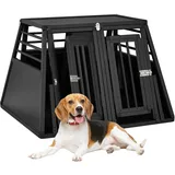 Relaxdays Hundebox Auto, doppelte Hundetransportbox, Kofferraum, abgeschrägt, Trennwand, HBT: 64 x 90 x 82 cm, schwarz