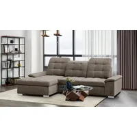 WERK2 Ecksofa Carmen L-Form, Sofa, Eckcouch mit Schlaffunktion, Bettkasten, Sitztiefenverstellung beige|braun 264 cm x 105 cm x 170 cm