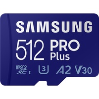 Samsung PRO Plus microSDXC 512GB Kit, UHS-I U3, A2, Class 10