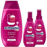 Schauma Kids Shampoo & Balsam Himbeere (1x 250 ml) entwirrt für leichtere Kämmbarkeit & Schauma Kids Durchkämm-Spray Himbeere (2x 150 ml) entwirrt Knoten ganz ohne Ziepen