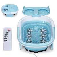 DREAMADE Elektronische Fußbadewanne Klappbar, Multifunktionales Fußbadmassagegerät mit Luftblasen & Fernbedienung, Fußsprudelbad mit Verstellbarer Temperatur & Zeit (Blau)
