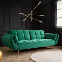 Retro Schlafsofa BOUTIQUE 213cm smaragdgrün Samt mit goldenen Füße - Grün