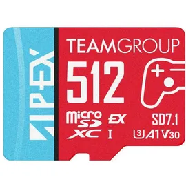 Team Group Apex SD7.1 microSDXC Speicherkarte U3 A1 V30 R/W bis zu 800/700 MB/s, für Nintendo Switch2, UHS-I kompatibel, mit Adapter TAPMSDE512GIV30A102