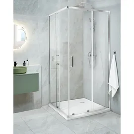 Beliani TELA Duschkabine mit Schiebetür 90 x 185 cm Silber/Sicherheitsglas