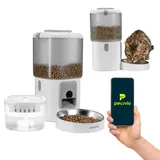 Peluvio Feast Automatischer Futterautomat Katze mit App und Kamera, Live-Video mit Nachtsicht und Zwei-Wege-Audio, Portionskontrolle, Edelstahl-Napf, Katzen Trinkbrunnen mit Filter, 4,5 l und 2,5 l