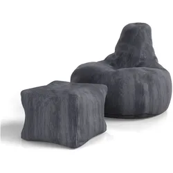Juskys Sitzsack Chillex L mit Hocker - Cord Sessel Erwachsene - Gaming & Lesesessel - Dunkelgrau