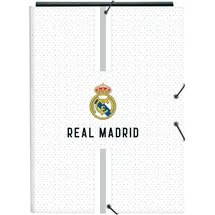 Safta Real Madrid 1. Team 24/25, Folio-Ordner mit 3 Klappen, ideal für Kinder verschiedener Altersgruppen, bequem und vielseitig, Qualität und Widerstandsfähigkeit, 26 x 36,5 cm, Weiß/Grau, Weiß/Grau,