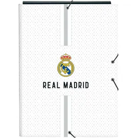 Safta Real Madrid 1. Team 24/25, Folio-Ordner mit 3 Klappen, ideal für Kinder verschiedener Altersgruppen, bequem und vielseitig, Qualität und Widerstandsfähigkeit, 26 x 36,5 cm, Weiß/Grau, Weiß/Grau,