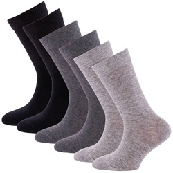 ewers Kinder Unisex Socken, 6er Pack - Basic, Baumwolle, einfarbig Grau/Schwarz 23-26