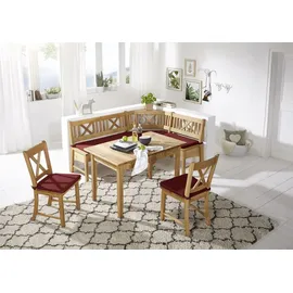 58 aufm Kessel Eckbankgruppe im modernen Landhausstil Damaris Essgruppe massiv Holz Eiche geölt/Weinrot 12032 - Braun/Rot